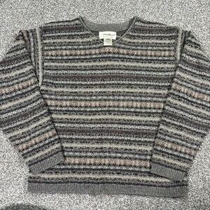 Eddie Bauer Womens Sweater Fair Isle Nature Aesthetic V Neck Made In USA Sz Med